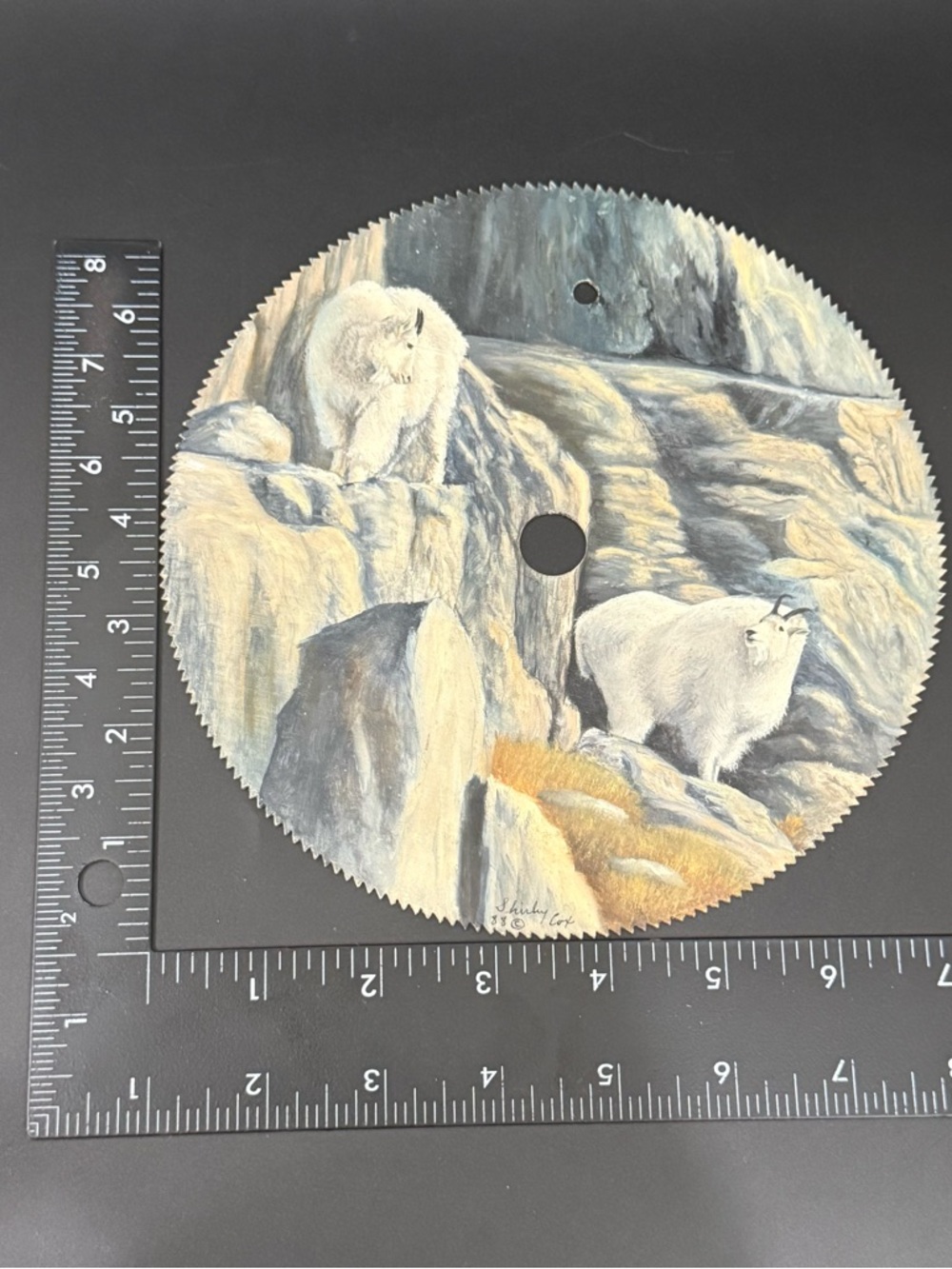 Vintage Hand Painted by Shirley Cox Mountain Goats Acrylic Painting on Saw Blade - Picture 5 of 11